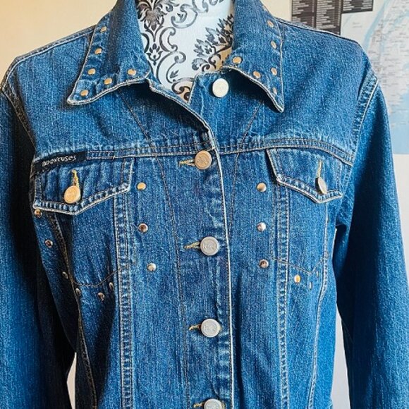 vintage 90s Y2K No Excuses metal studded denim jacket size youth Large - Picture 2 of 7